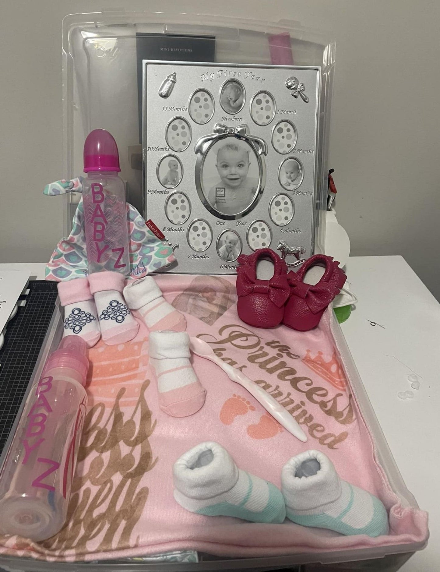 Custom Baby Bundle Including bottle_shoes_socks_blanket_photo frame in a customized box